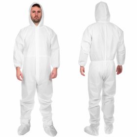 Disposable Coveralls with Hood, Boots XL. 50 Pack White Paint Coveralls Disposable. Microporous 50 GSM Liquid-Proof Hazmat Suits Disposable