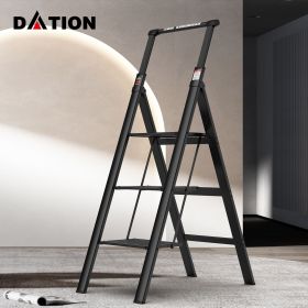 DATION 3 Step Ladder;  Retractable Handgrip Folding Step Stool with Anti-Slip Wide Pedal;  Aluminum Stool Ladders 3 Steps;  300lbs Safety Househo