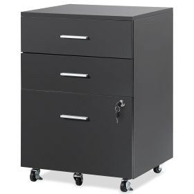 VEVOR File Cabinet, 3-Drawer Wood Filing Cabinet, Locking Office Cabinet for Letter/A4 Size, File Cabinet with 5 Wheels for Home Office, Black