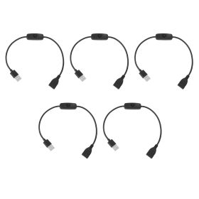 5PCS ON Off Switch Male to Female Cable 2 Pin PVC USB Extension Cable with B utton for Driving Recorder LED Lights Black (Option: as picture)