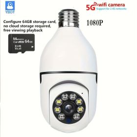 5G DualBand WiFi HD Bulb Camera Secure Home (model: E27 Camera + 64GB Memory Card)