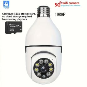 5G DualBand WiFi HD Bulb Camera Secure Home (model: E27 Camera + Memory Card)